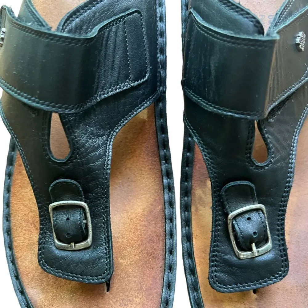 Finn Comfort Calmasino  Black Leather Buckle Adjustable Walking Sandals Sz 43